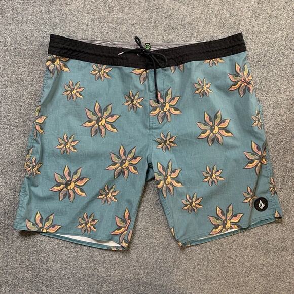 Volcom Boardshorts Mens 40 Blue Burch Stoney Drawstring Stretch Surfing Swimwear - Picture 2 of 13